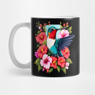 Cute Ruby Throated Hummingbird Surrounded by Spring Flowers Mug